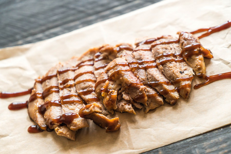 grilled pork steak with BBQ sauce