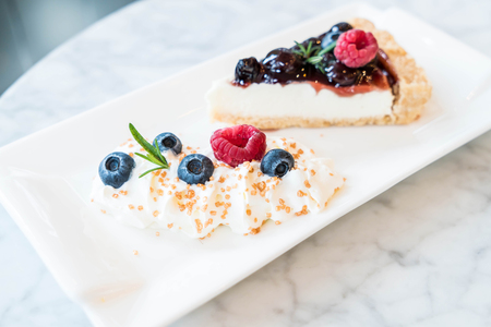 blueberry cheese cake on plateの写真素材