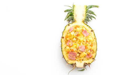 pineapple fried rice with ham isolated on white backgroundの写真素材
