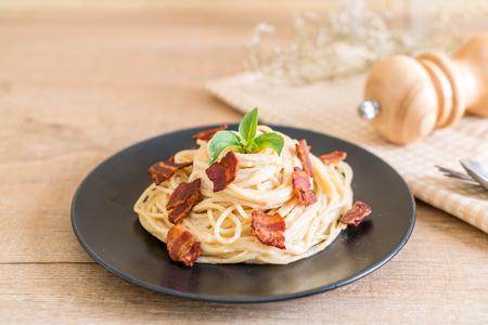 spaghetti cream cheese with bacon - Italian food styleの写真素材