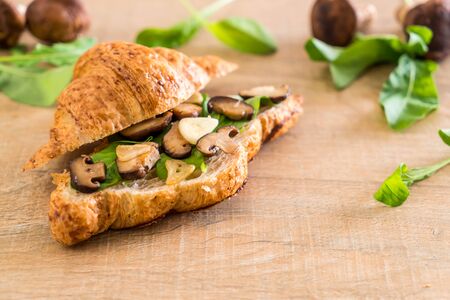 mushroom croissant sandwich - healthy or vegan food styleの写真素材