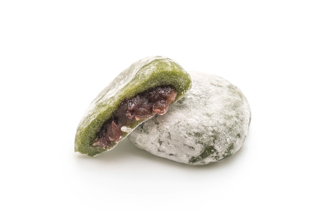 green tea mochi with red bean isolated on white backgroundの写真素材