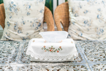 beautiful tissue box on tableの写真素材
