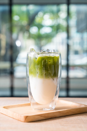 iced green tea in cafeの写真素材