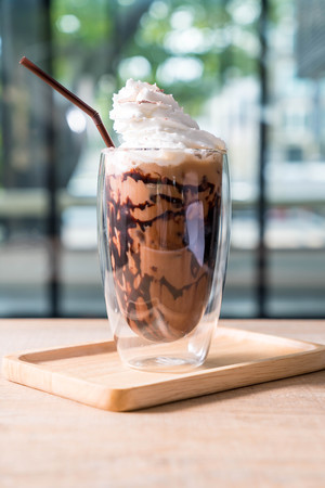 iced mocha coffee in coffee shopの写真素材