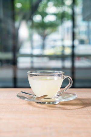 hot lemon cup in cafeの写真素材