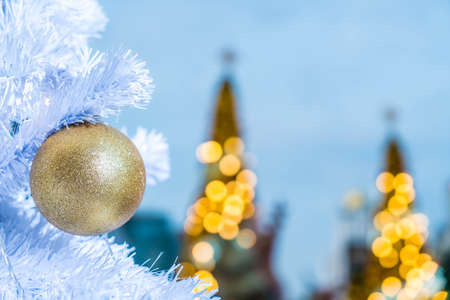 christmas ball decoration on christmas tree in new year festival eventの写真素材