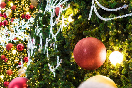 christmas ball decoration on christmas tree in new year festival eventの写真素材