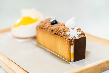 biscuit with coffee cake on plateの写真素材