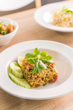 Spicy fried rice on plateの写真素材