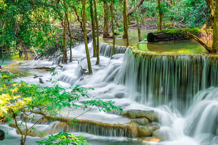 Beautiful Huay Mae Kamin Waterfall at Kanchanaburi in Thailandの写真素材