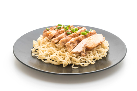 roast chicken noodle isolated on white backgroundの写真素材
