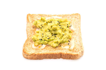 wholewheat bread toast with avocado isolated on white background