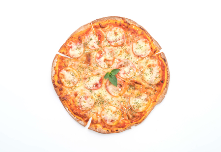 tomatoes pizza isolated on white background - Italian food styleの写真素材