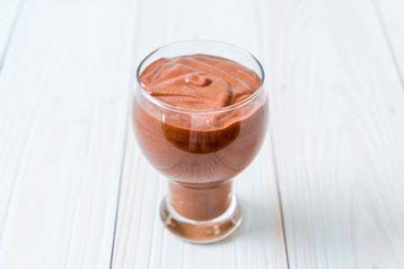 chocolate smoothies milkshake on wood backgroundの写真素材
