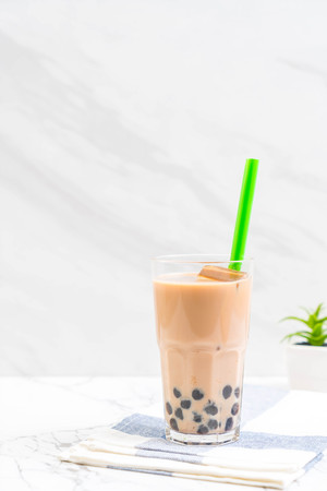 iced milk tea with bubbleの写真素材