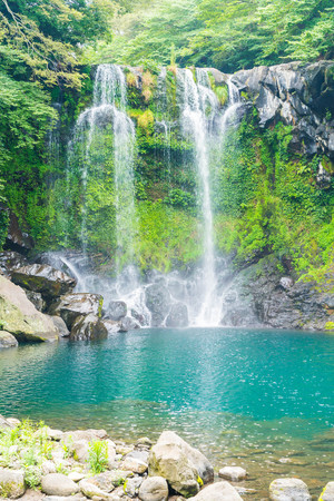cheonjeyeon waterfalls in Jeju Isaland, South Koreaの写真素材