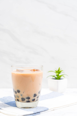 iced milk tea with bubbleの写真素材