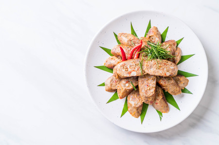 Notrhern Thai Spicy Sausage - traditional thai foodの写真素材