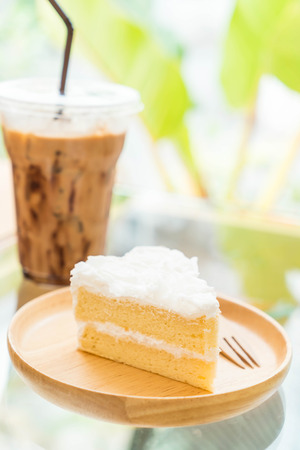 coconut cake on wood plateの写真素材