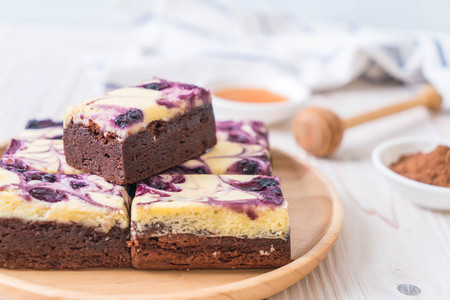 blueberry cheese brownies cake on plateの写真素材