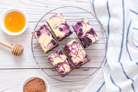 blueberry cheese brownies cake on plateの写真素材