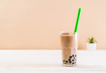 iced milk tea with bubbleの写真素材