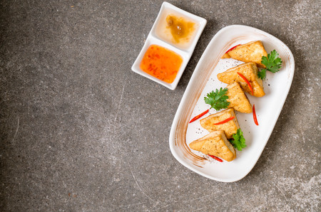 fried tofu - vegan or vegetarian foodの写真素材