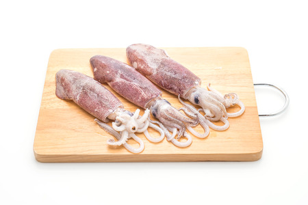 fresh octopus or squids raw isolated on white backgroundの写真素材