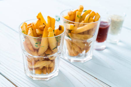 french fries with sauce - unhealthy foodの写真素材
