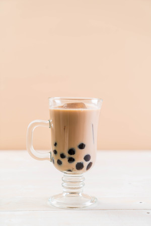 iced milk tea with bubbleの写真素材