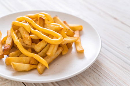 french fries with cheese - unhealthy foodの写真素材