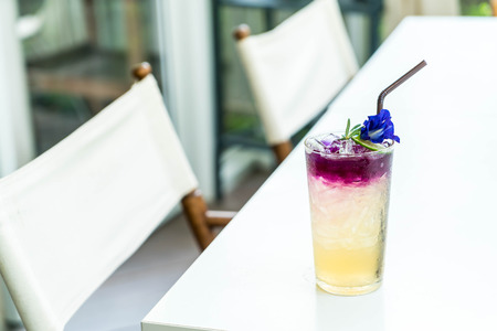 Butterfly Pea Juice with Honey and Lime in restaurant or coffee shopの写真素材