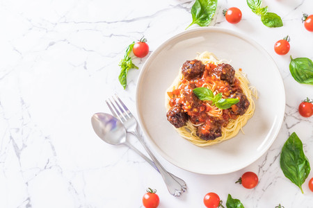 spaghetti with meatballs - Italian food styleの写真素材