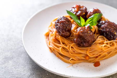 spaghetti with meatballs - Italian food styleの写真素材