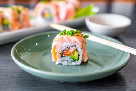 grilled salmon sushi roll - japanese food styleの写真素材