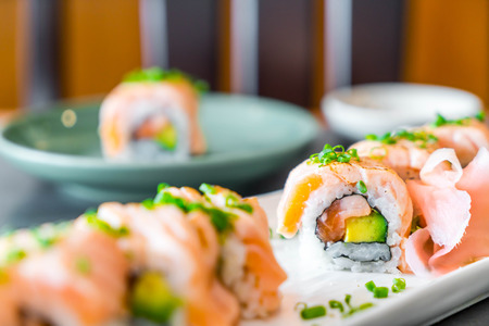 grilled salmon sushi roll - japanese food styleの写真素材