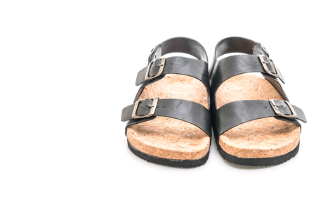 Men's leather sandals isolated on white backgroundの写真素材