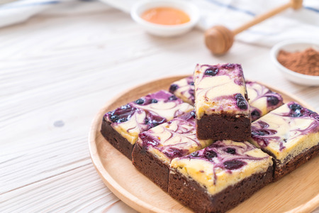 blueberry cheese brownies cake on plateの写真素材