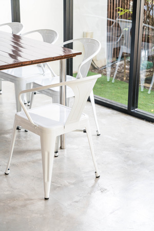 empty table and chair in restaurantの写真素材