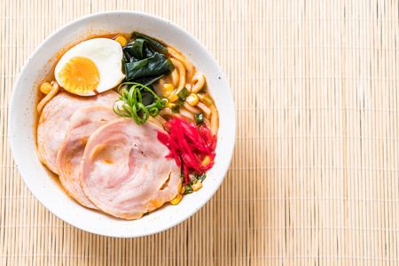 spicy miso udon ramen noodle with pork - japanese food styleの写真素材