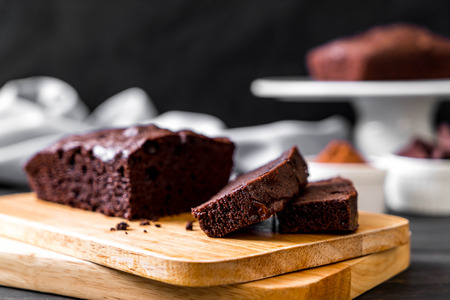 chocolate brownie cake on wood background