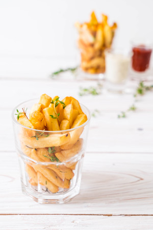 french fries with sauce - unhealthy foodの写真素材