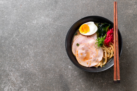 spicy miso udon ramen noodle with pork - japanese food styleの写真素材