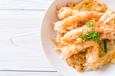 fried shrimps tempura on topped rice bowl - Japanese food styleの写真素材