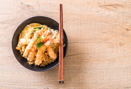 fried shrimps tempura on topped rice bowl - Japanese food styleの写真素材