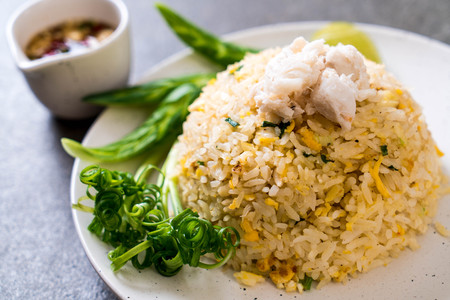 fried rice with crab with vegetableの写真素材