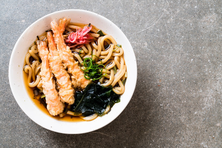 udon ramen noodles with shrimps tempura - Japanese food styleの写真素材