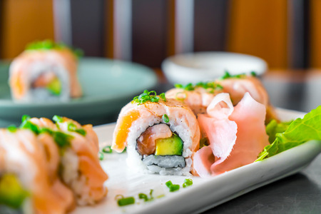 grilled salmon sushi roll - japanese food styleの写真素材