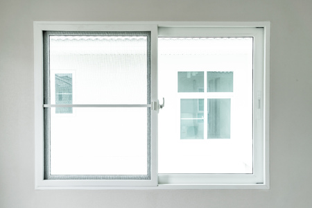 empty glass window interior decoration on white wall